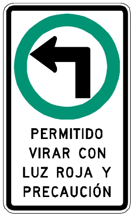 Señal Permitido virar a la izquierda con luz roja